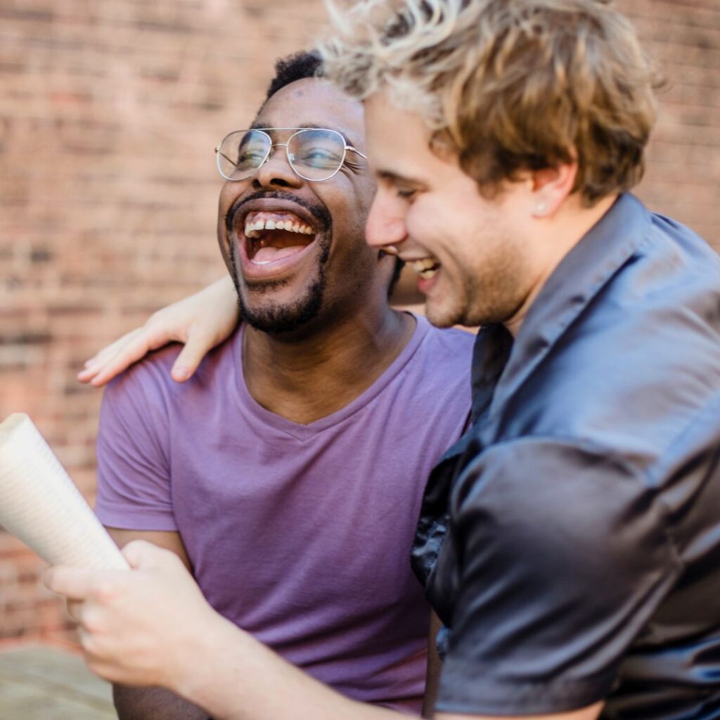 A couple laughing together